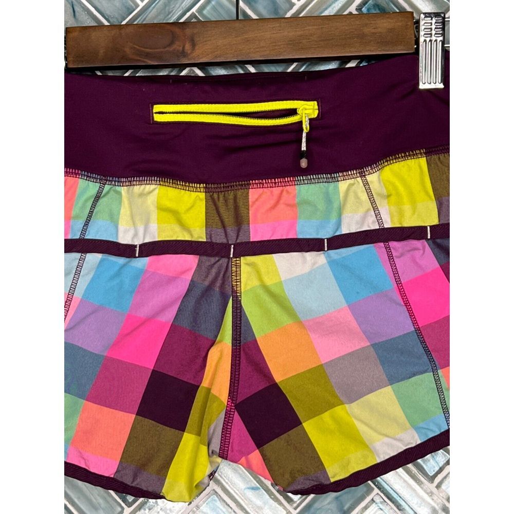 LULULEMON SPEED SHORTS SEA CHECK MULTI PLUM PLAID 2.5" SIZE 2 RUNNING ACTIVE - Picture 6 of 12